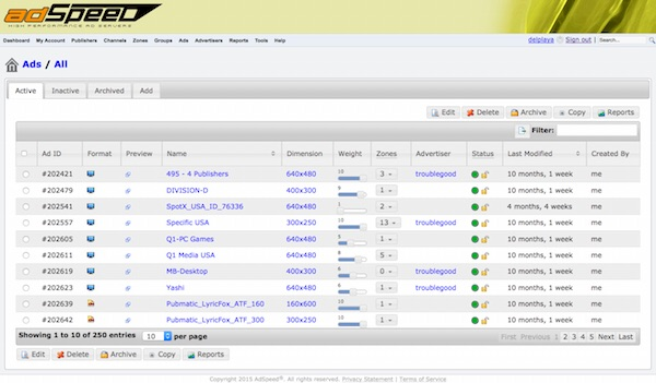 screenshot of AdSpeed AdServer